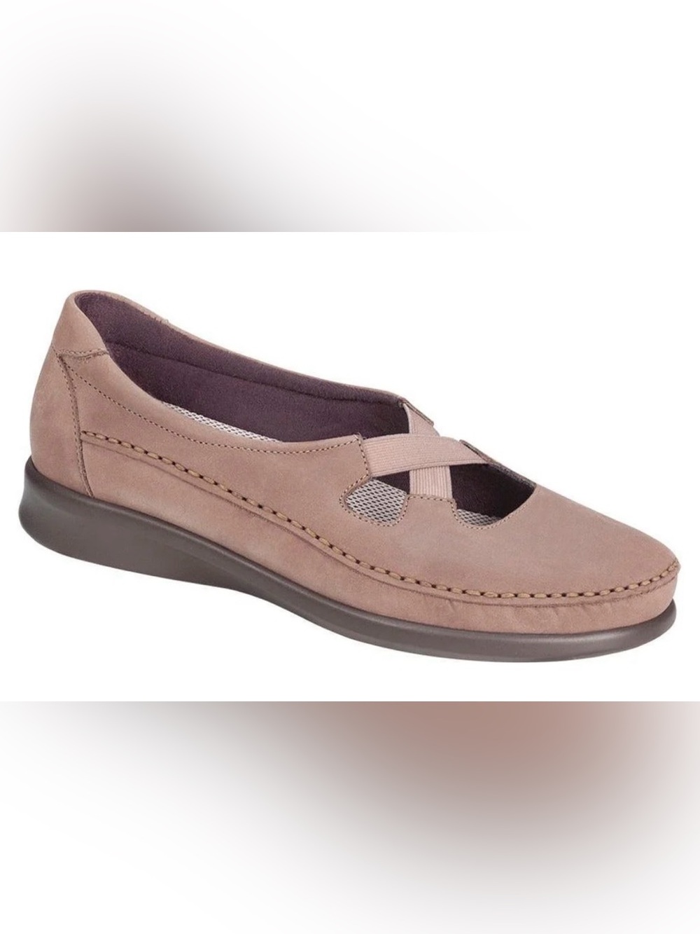 SAS Crissy Slipon Comfort Moccasin w Elastic Crisscross Strap 1.25” Heel - Sz8.5